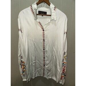 DOUBLE D RANCH Southwestern Embroidered Sleeves VISCOSE Women’s Blouse Sz L Mint